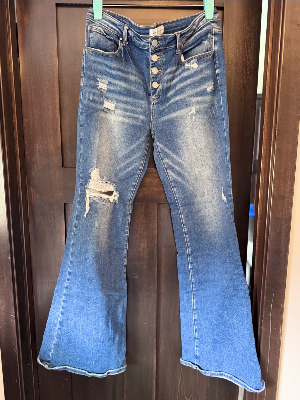 High-Rise Distressed Flare Jeans - Blue